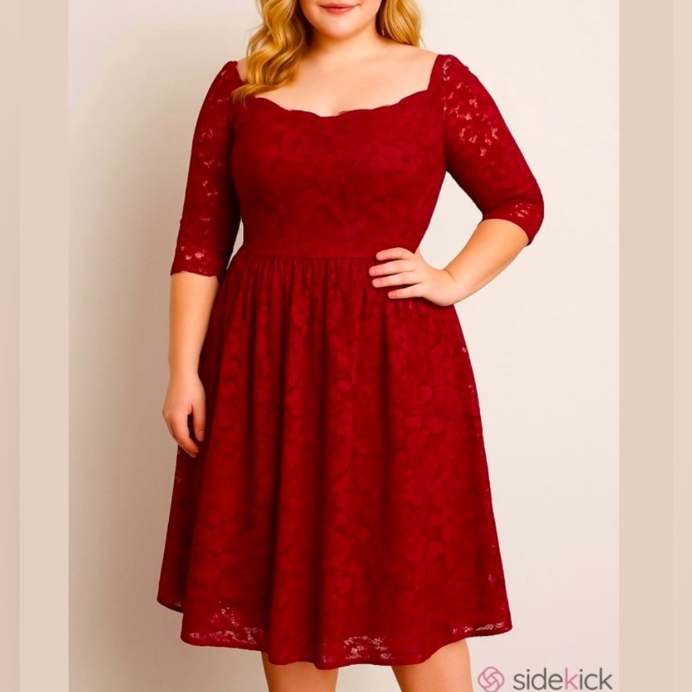 ASOS lace midi dress burgundy fit-flare wedding guest cocktail